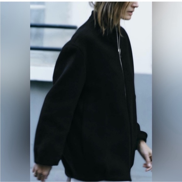 NWT ZARA BLACK MANTECO WOOL BOMBER COAT ZW COLLECTION SIZE MEDIUM - Picture 4 of 16